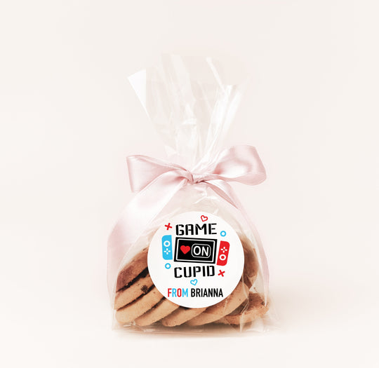 Game On Cupid Valentine's Day Stickers - Personalized Valentine Round Sticker Labels - Classroom Valentines for School