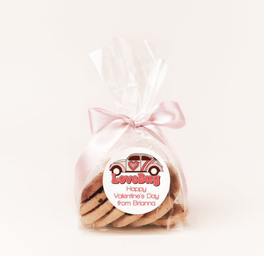 Love Bug Classic Bug Valentine's Day Stickers - Personalized Valentine Round Sticker Labels - Classroom Valentines for School