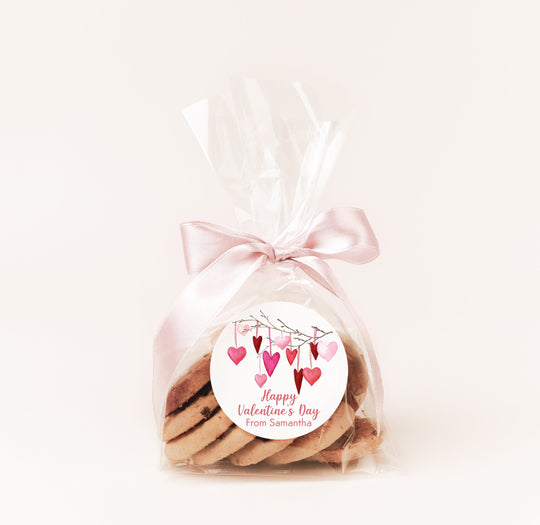 Watercolor Hearts on a branch - Happy Valentine's Day Personalized Stickers - Classroom Valentines for School