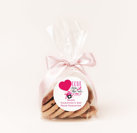 Love is in the Air Valentines Day Stickers - Personalized Valentine Round Sticker Labels - Classroom Valentines for School