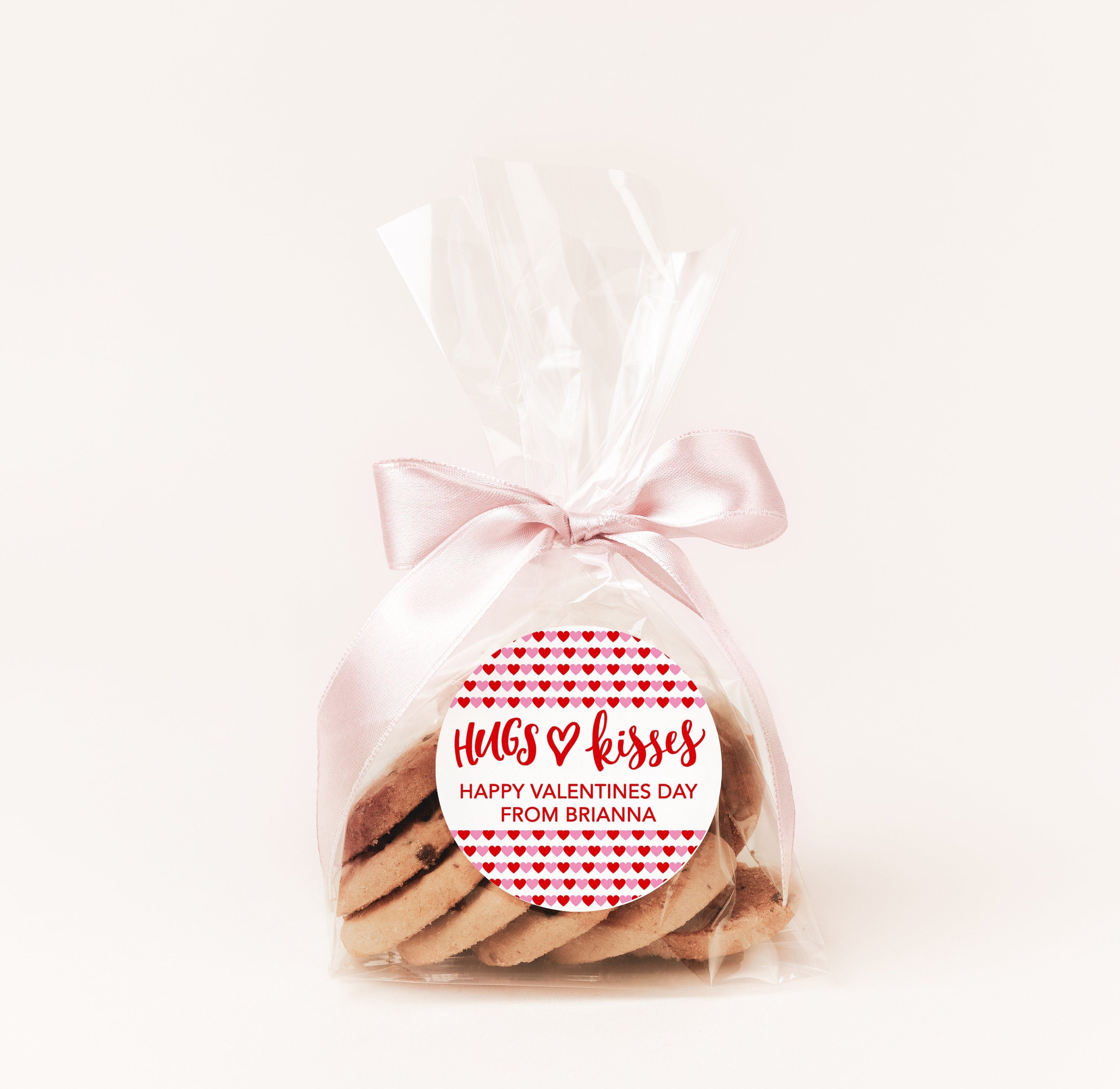 Hugs & Kisses Valentine's Day Stickers - Personalized Valentine Round Sticker Labels - Classroom Valentines for School