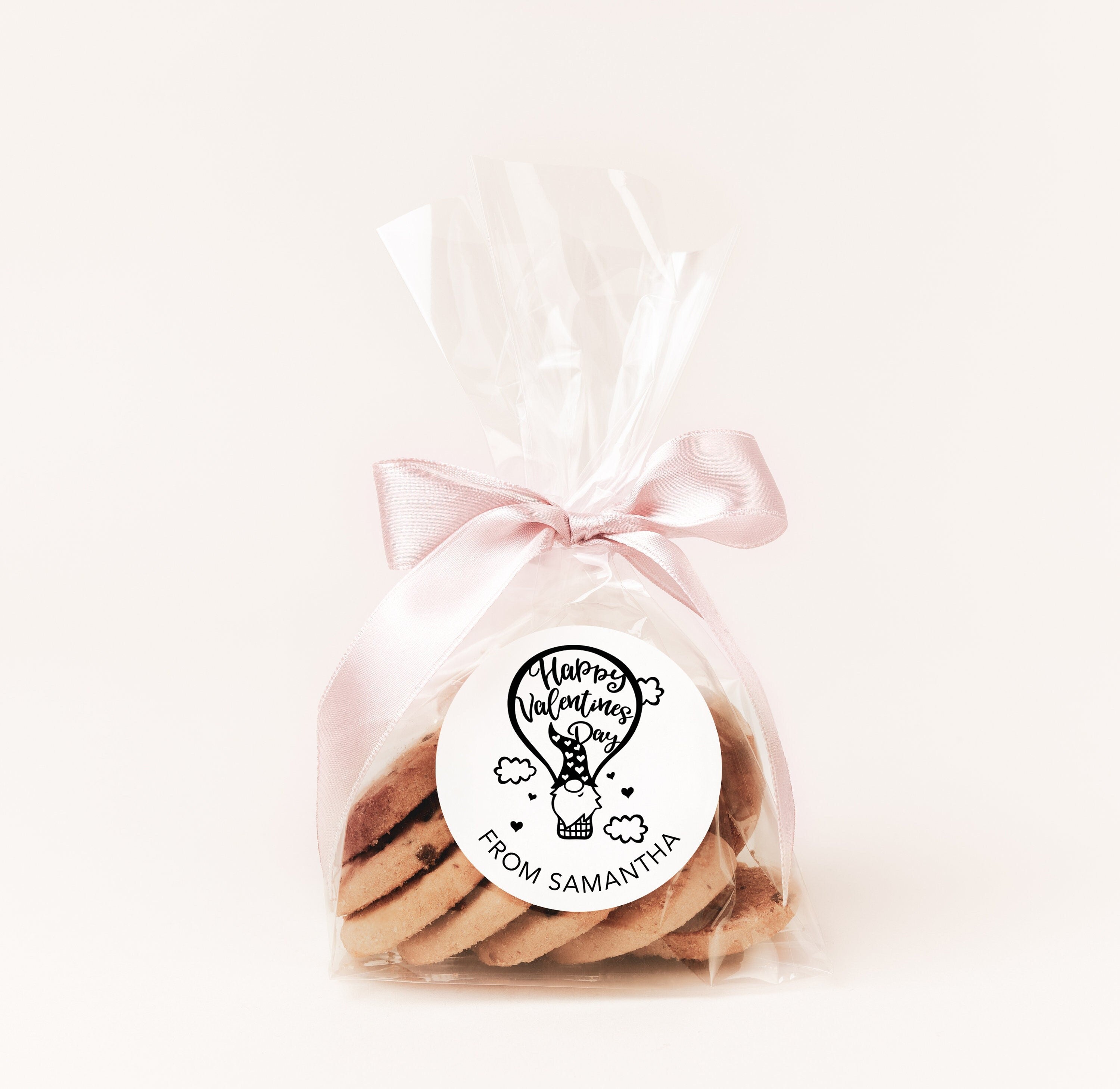Gnome in Hot Air Balloon Valentine's Day Stickers - Personalized Valentine Round Sticker Labels - Classroom Valentines for School