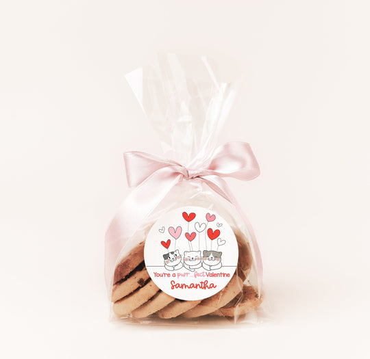 Purr...Fect Cat Valentines Day Stickers - Personalized  Valentine Round Sticker Labels - Classroom Valentines for School