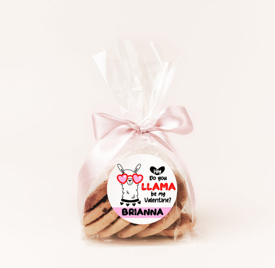 Llama Valentines Day Stickers - Personalized Llama Pink Valentine Round Sticker Labels - Classroom Valentines for School