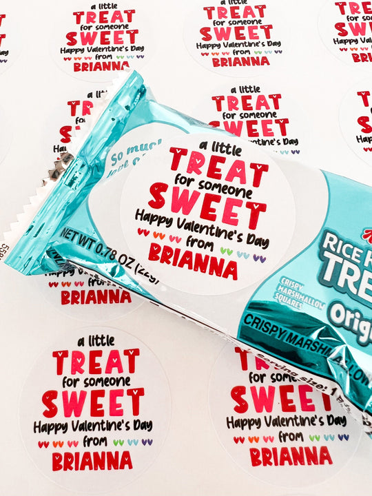A Little Treat For Someone Sweet Valentines Day Stickers - Personalized  Valentine Round Sticker Labels - Classroom Valentines for School
