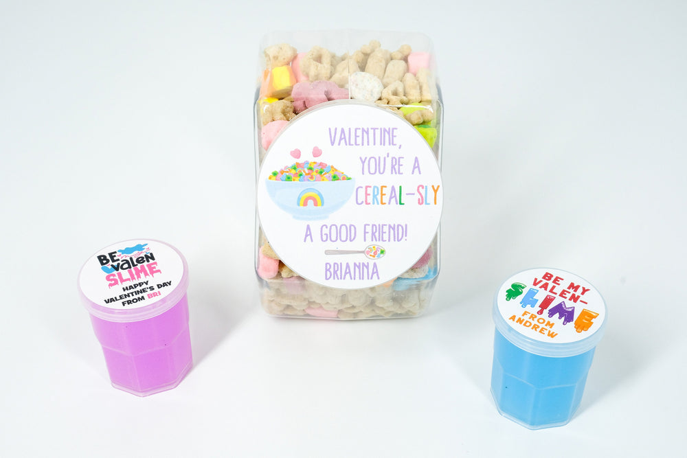 Cereal-sly Valentine Stickers - Cereal Valentine Labels - Happy Valentine's Day Personalized Stickers -