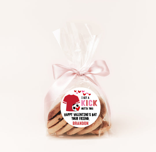 Soccer Valentines Day Stickers - Personalized Valentine Round Sticker Labels - Classroom Valentines for School- Soccer Valentines Exchange
