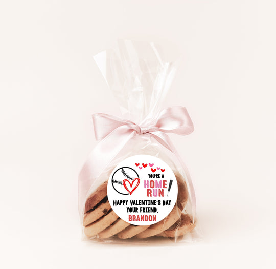 Baseball Valentines Day Stickers - Personalized Valentine Round Sticker Labels - Classroom Valentines for School - Valentines Exchange