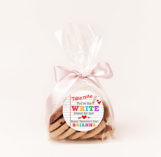 Valentine, Take Note Your the WRITE friend for me Valentines Day Stickers - Personalized Valentine Sticker Labels - Classroom Valentines