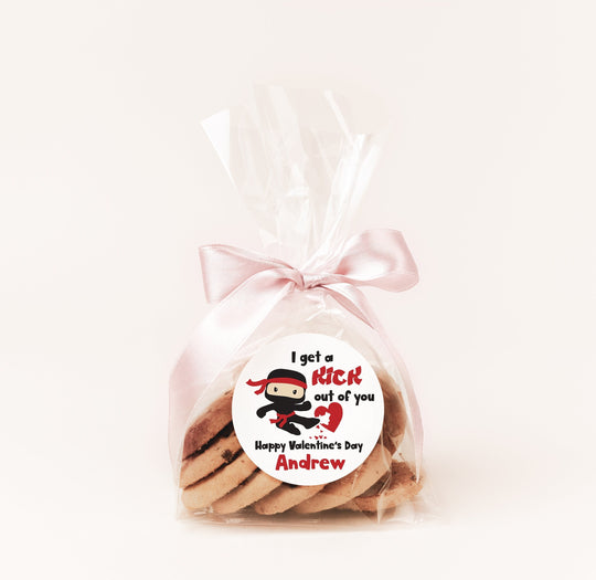Ninja Valentines Day Stickers - Personalized Valentine Round Sticker Labels - Classroom Valentines for School-Ninja Boys Valentines Exchange