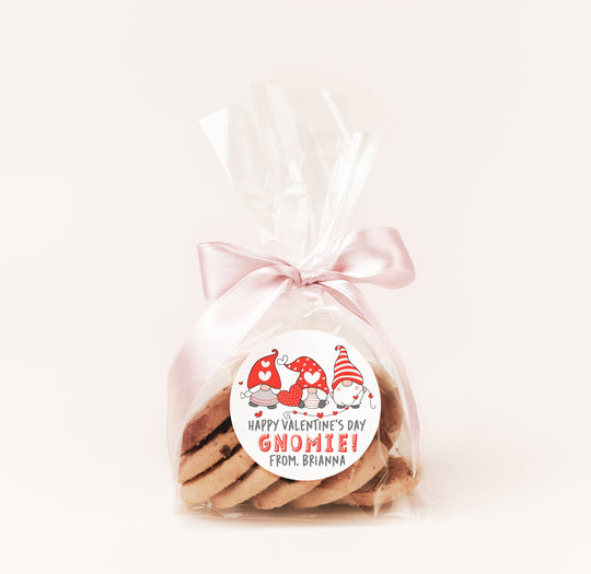 Gnomie Valentines Day Stickers - Personalized Gnome Valentine Round Sticker Labels - Classroom Valentines for School