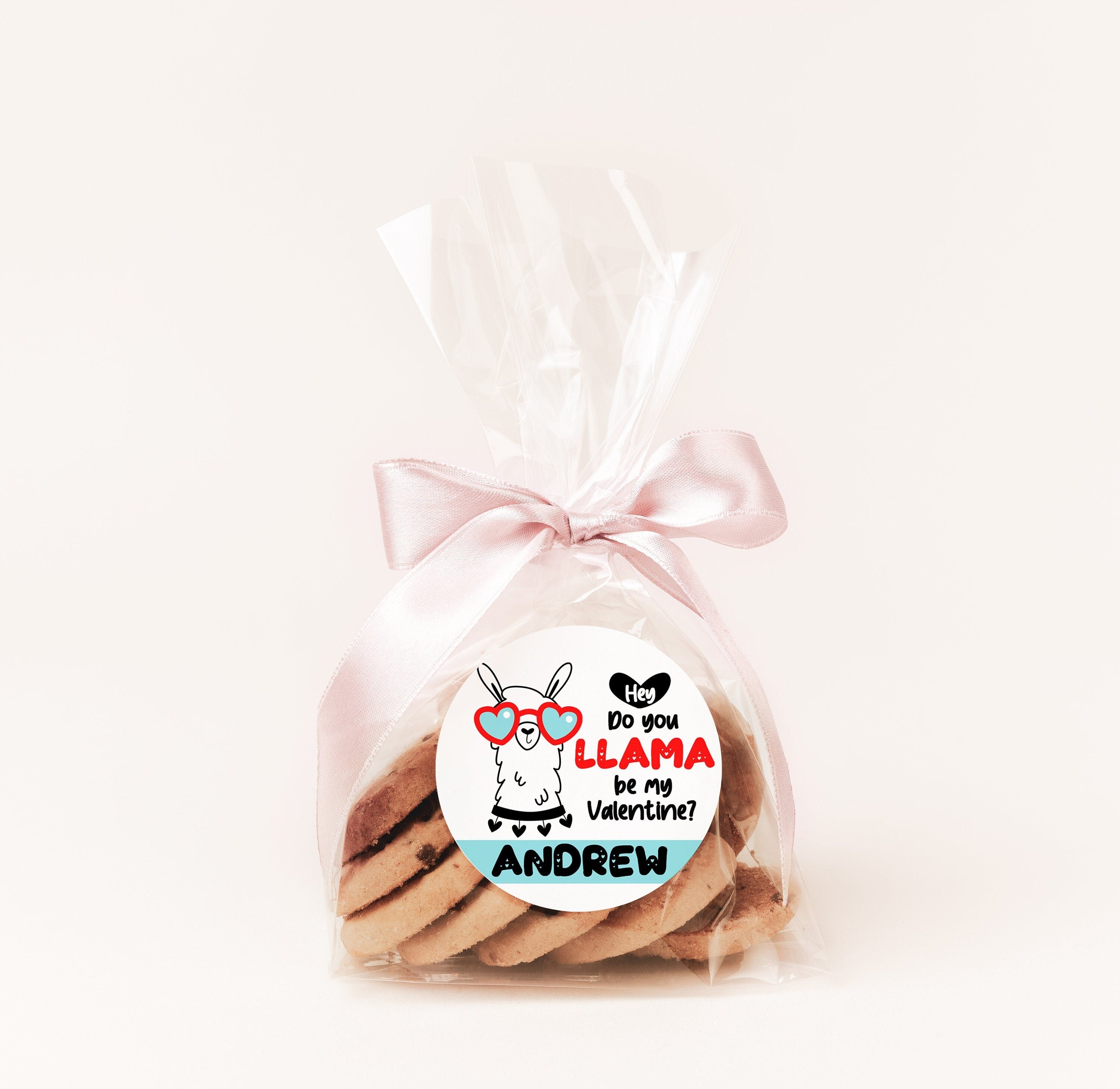 Llama Valentines Day Stickers - Personalized Llama Blue Valentine Round Sticker Labels - Classroom Valentines for School