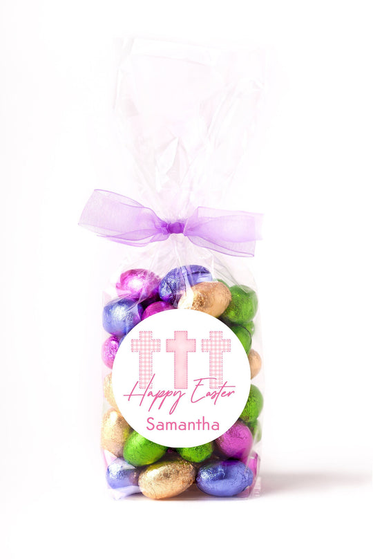 Easter Stickers, Cross Pink, Personalized Easter Stickers, Kids Easter Treat Bags, Easter Labels for Favors, Easter Classroom