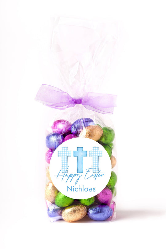 Easter Stickers, Cross Blue, Personalized Easter Stickers, Kids Easter Treat Bags, Easter Labels for Favors, Easter Classroom