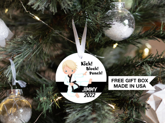 Personalized Karate Kid Ornament | Karate Christmas Ornament| Kick Block Punch Christmas |Boy Christmas Ornament|Children's Karate Christmas