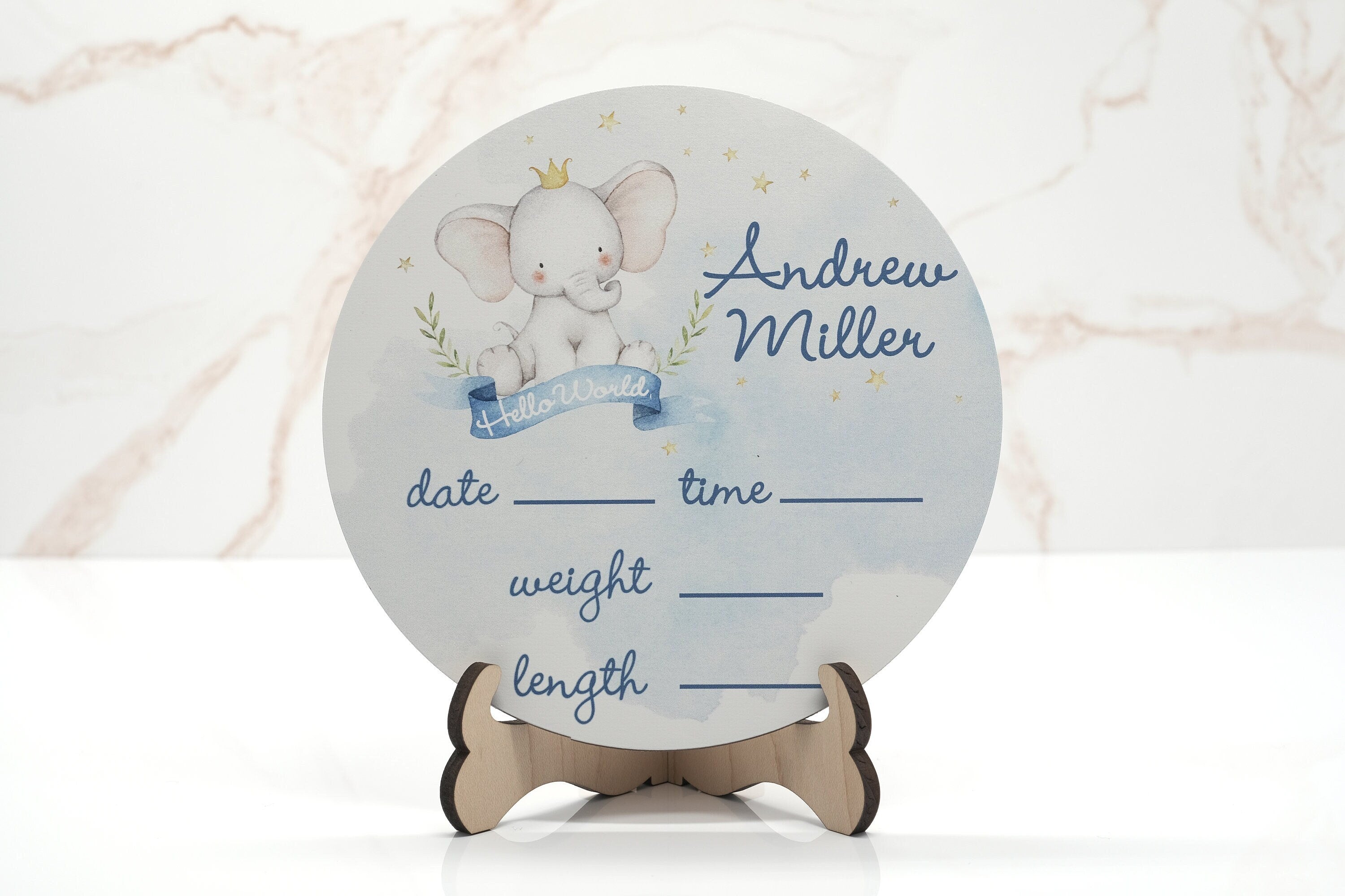 Elephant It's A Boy Birth Announcement Sign for Hospital, Personalized Baby Sign with Birth Stats, Wooden Hospital Announcement Baby Name
