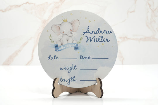Elephant It's A Boy Birth Announcement Sign for Hospital, Personalized Baby Sign with Birth Stats, Wooden Hospital Announcement Baby Name
