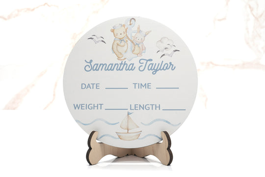 Sail Away Nautical Birth Announcement Sign for Hospital, Personalized Baby Sign with Birth Stats, Wooden Hospital Announcement Baby Name