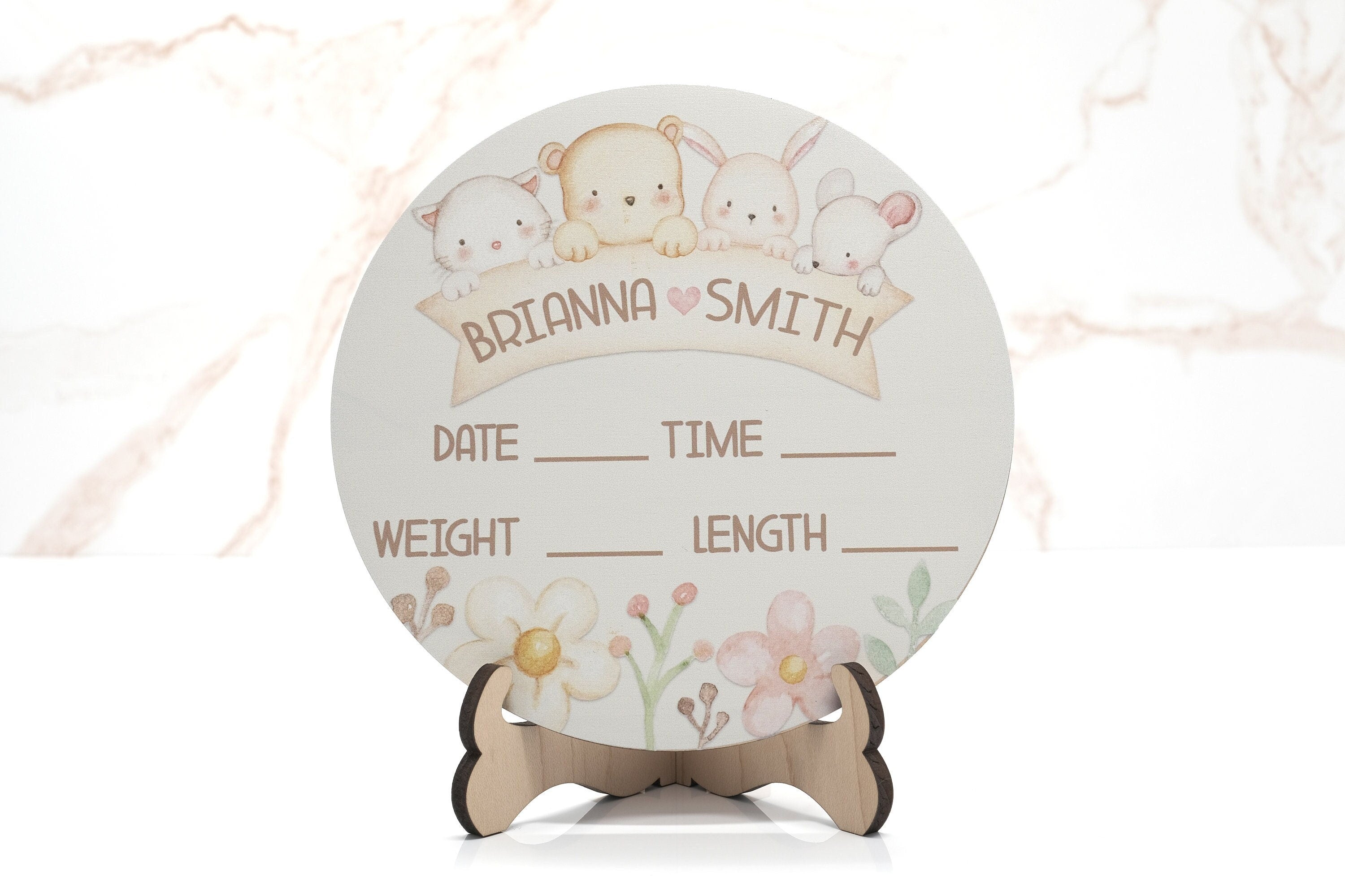 Woodland Friends Birth Announcement Sign for Hospital, Personalized Baby Sign with Birth Stats, Wooden Hospital Announcement Baby Name