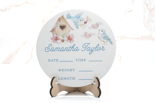 Love Bird House Birth Announcement Sign for Hospital, Personalized Baby Sign with Birth Stats, Wooden Hospital Announcement Baby Name