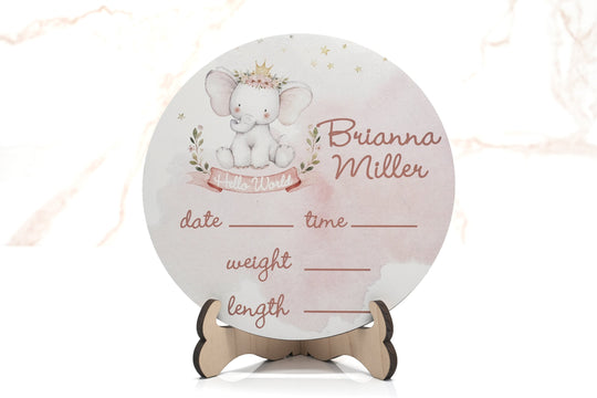 Elephant It's A Girl Birth Announcement Sign for Hospital, Personalized Baby Sign with Birth Stats, Wooden Hospital Announcement Baby Name