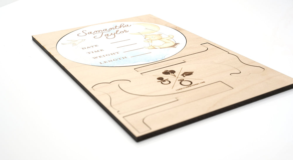 Teddy Bear Birth Announcement Sign for Hospital, Personalized Baby Sign with Birth Stats, Wooden Hospital Announcement Baby Name