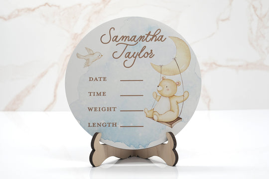 Teddy Bear Birth Announcement Sign for Hospital, Personalized Baby Sign with Birth Stats, Wooden Hospital Announcement Baby Name