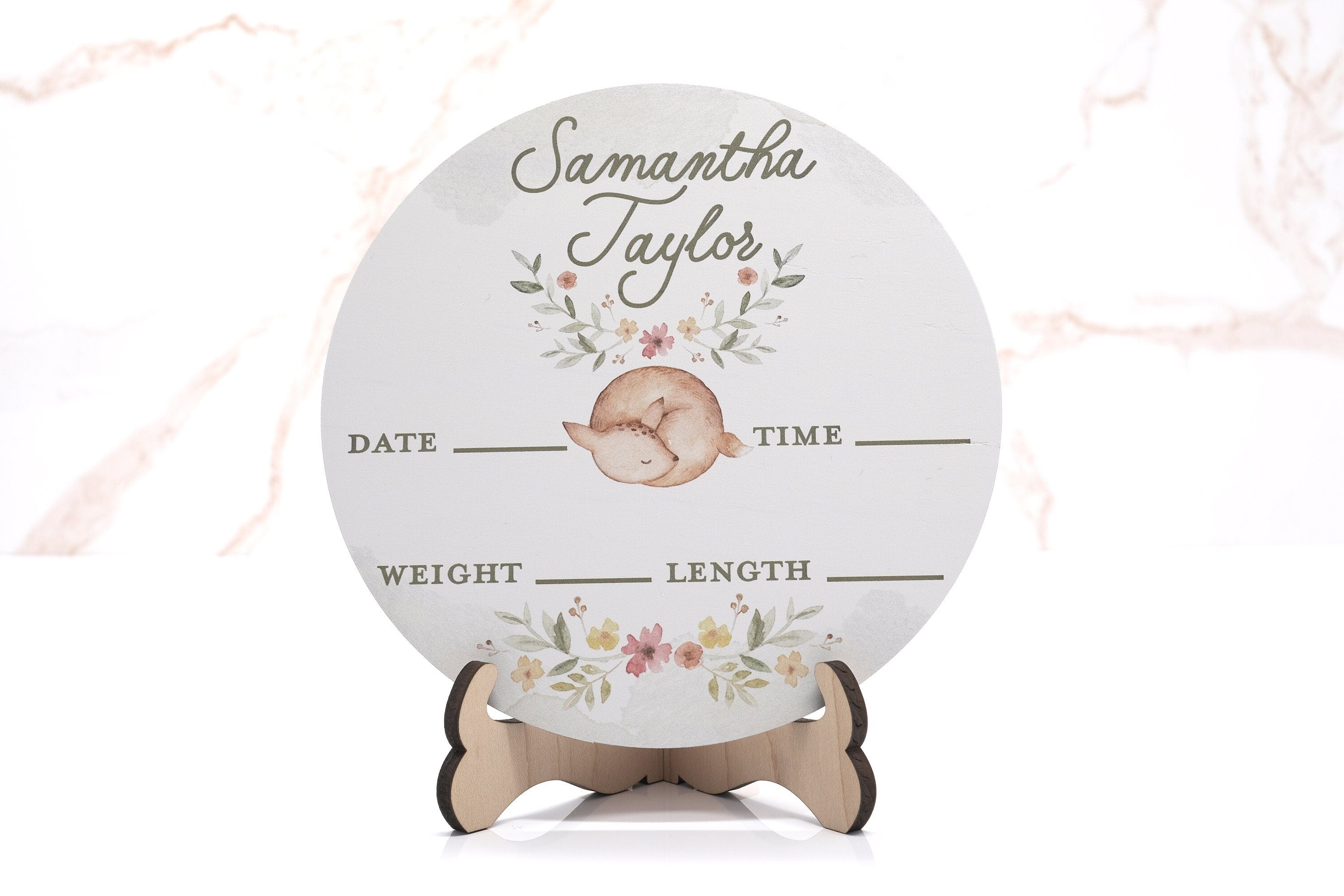 Sleeping Fox Birth Announcement Sign for Hospital, Personalized Baby Sign with Birth Stats, Wooden Hospital Announcement Baby Name