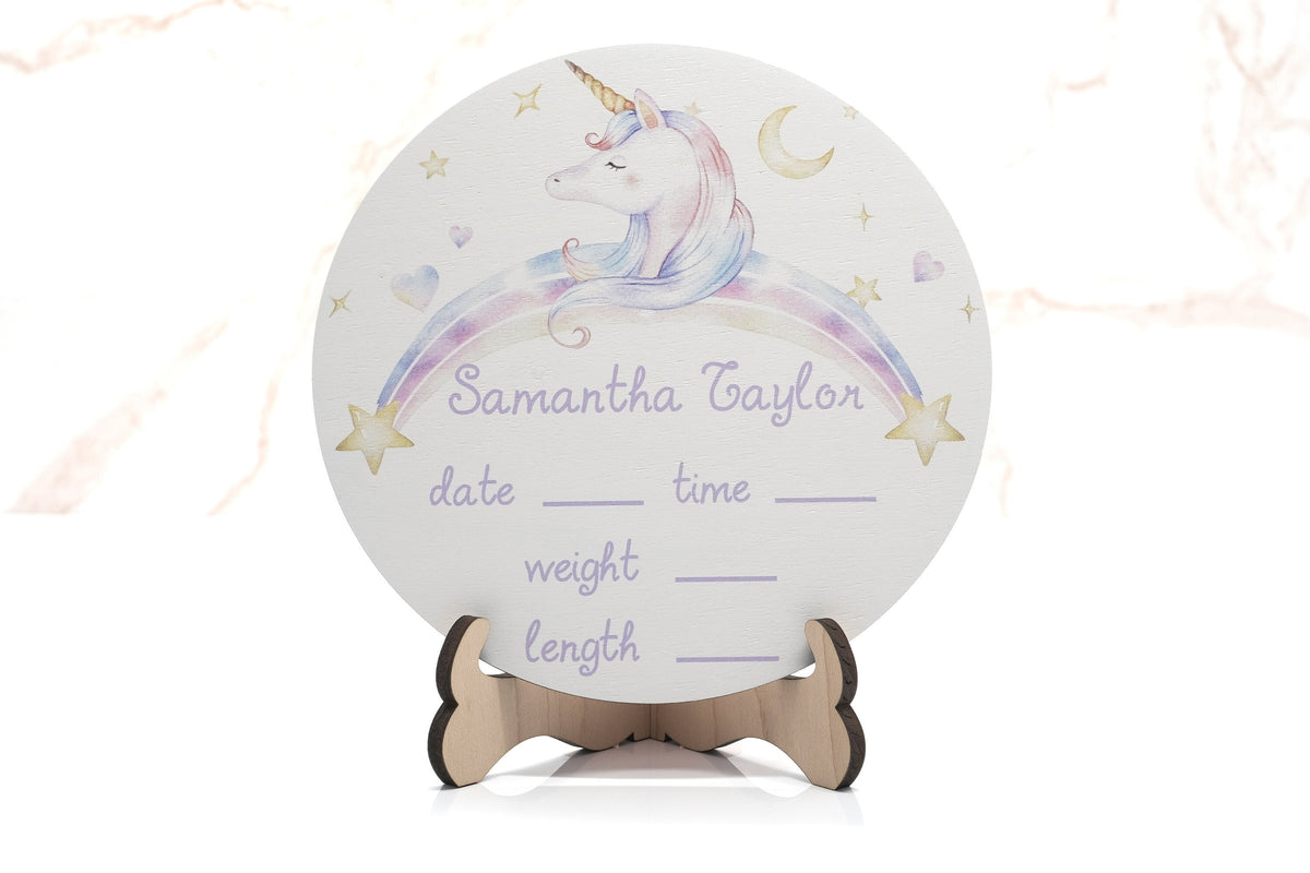Unicorn Watercolor Birth Announcement Sign for Hospital, Personalized Baby Sign with Birth Stats, Wooden Hospital Announcement Baby Name