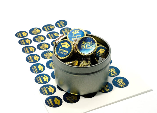 Personalized Graduation Stickers for Chocolate Kisses Candy, Graduation Favor Gold Blue, Graduation Party Decorations, Class of 2025