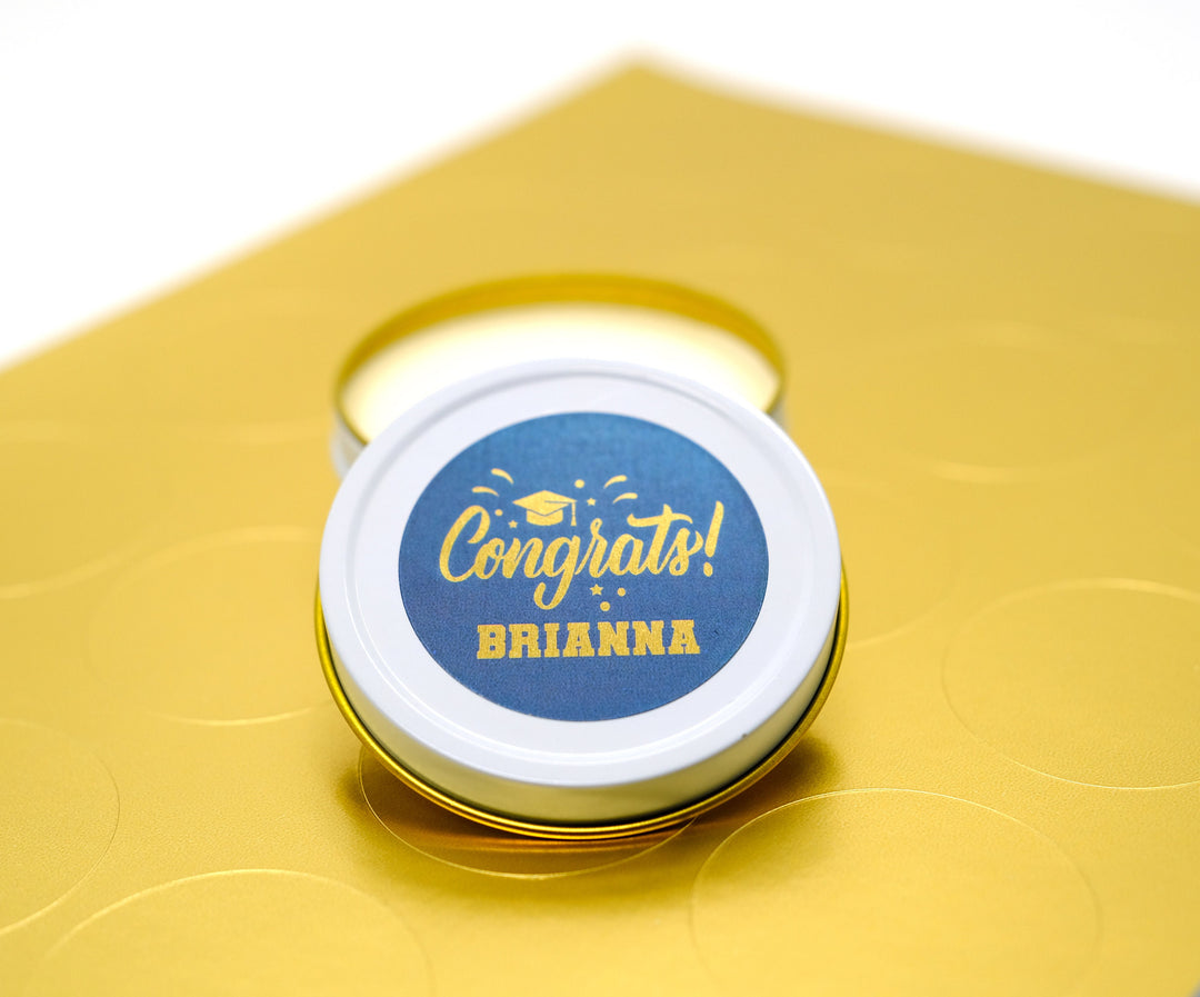 Graduation Favor Stickers Blue & Gold Foil Class of 2025 | Personalized Round Graduation Party Sticker Labels | Congrats Grad Party | Seals