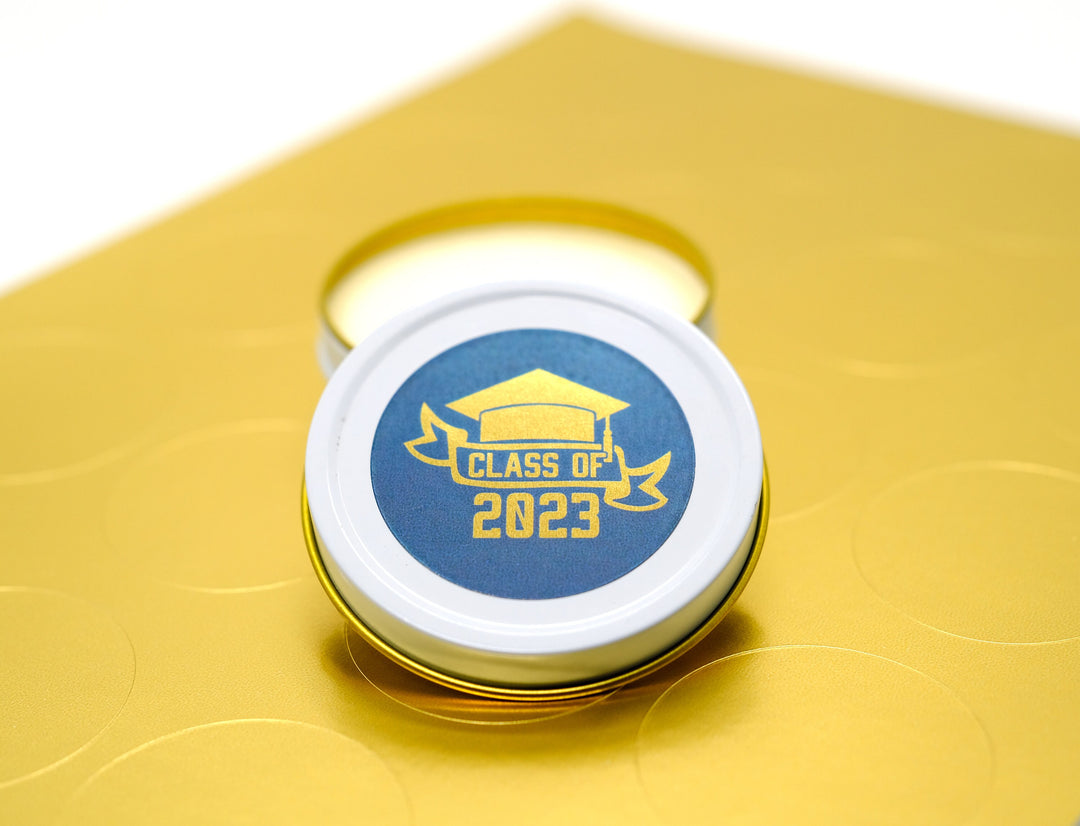 Graduation Favor Stickers Blue & Gold Foil Class of 2025 | Personalized Round Graduation Party Sticker Labels | Congrats Grad Party | Seals