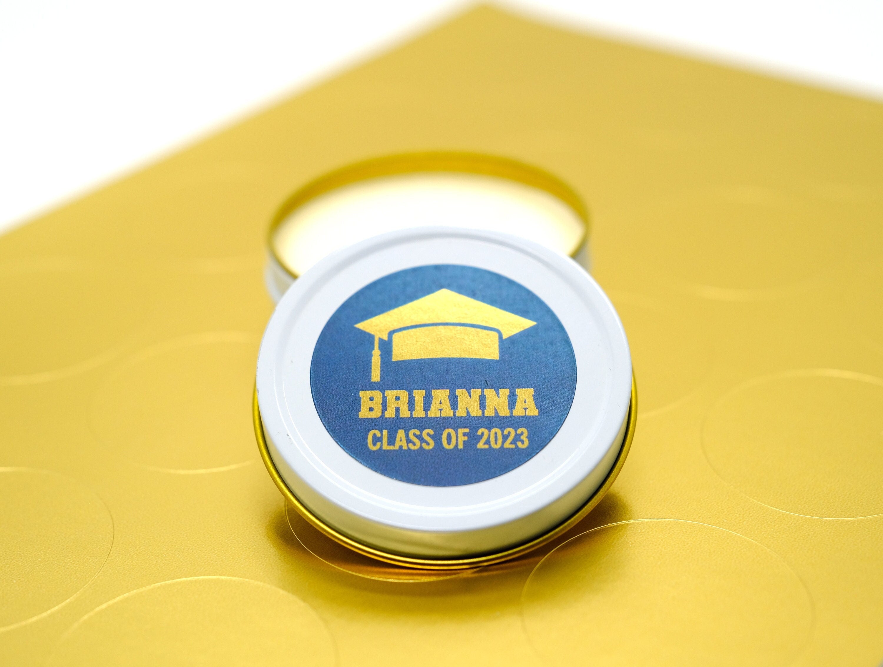 Graduation Favor Stickers Blue & Gold Foil Class of 2025 | Personalized Round Graduation Party Sticker Labels | Congrats Grad Party | Seals