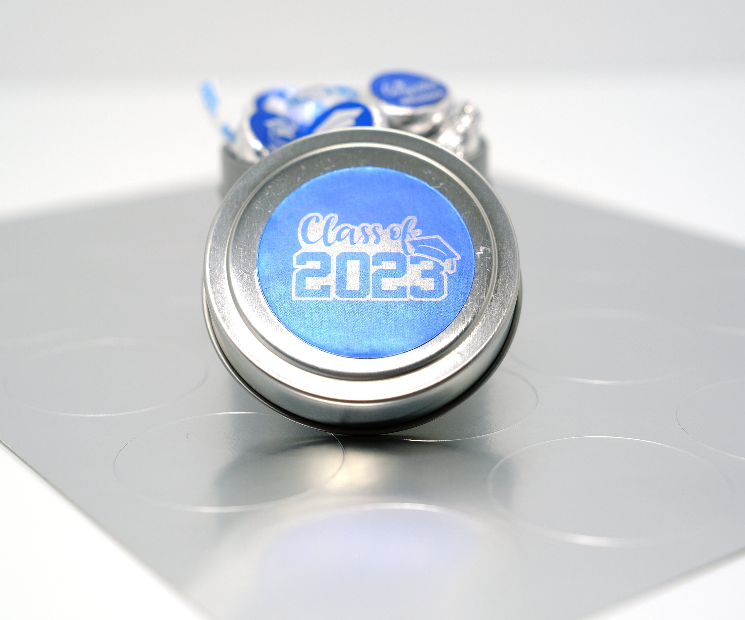 Graduation Favor Stickers Blue & Silver Foil Class of 2025 | Personalized Round Graduation Party Sticker Labels | Congrats Grad Party Seals