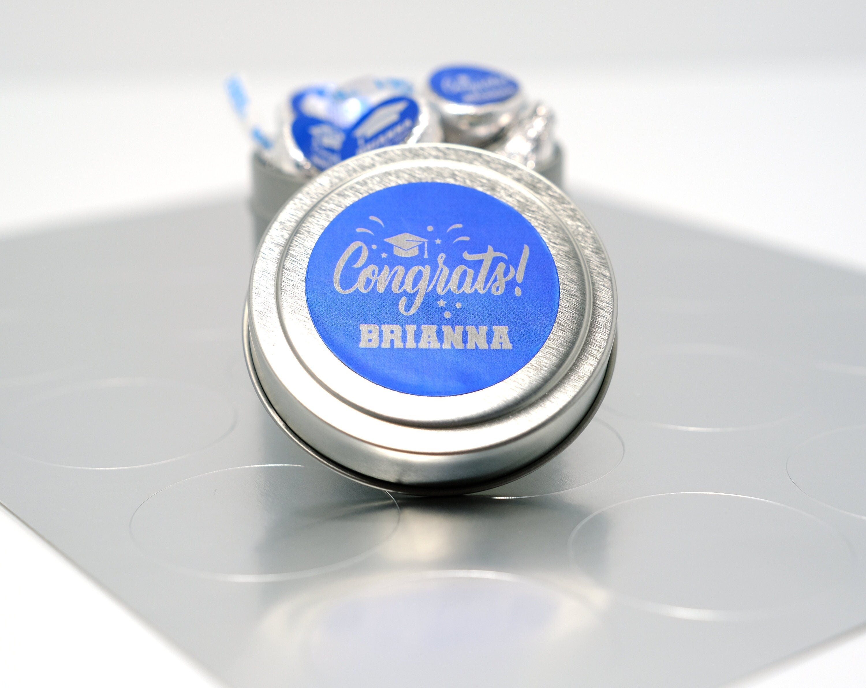 Graduation Favor Stickers Blue & Silver Foil Class of 2025 | Personalized Round Graduation Party Sticker Labels | Congrats Grad Party Seals