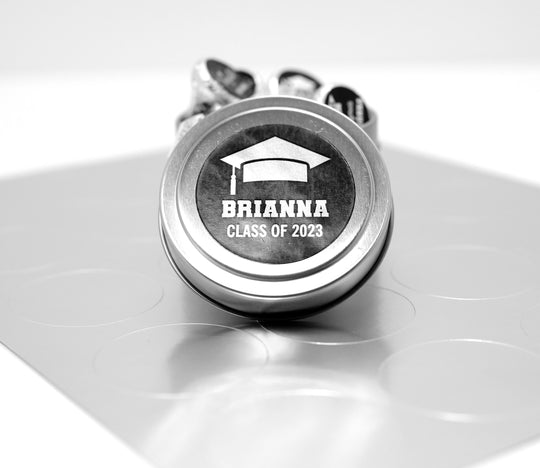 Graduation Favor Stickers Black & Silver Foil Class of 2025 | Personalized Round Graduation Party Sticker Labels | Congrats Grad Party Seals