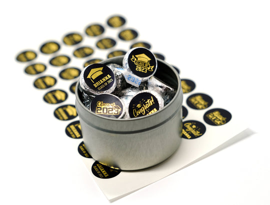 Personalized Graduation Stickers for Chocolate Kisses Candy, Graduation Favor Gold Black, Graduation Party Decorations, Class of 2025