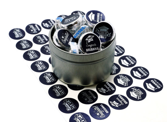 Personalized Graduation Stickers for Chocolate Kisses Candy, Graduation Favor Silver Black, Graduation Party Decorations, Class of 2025