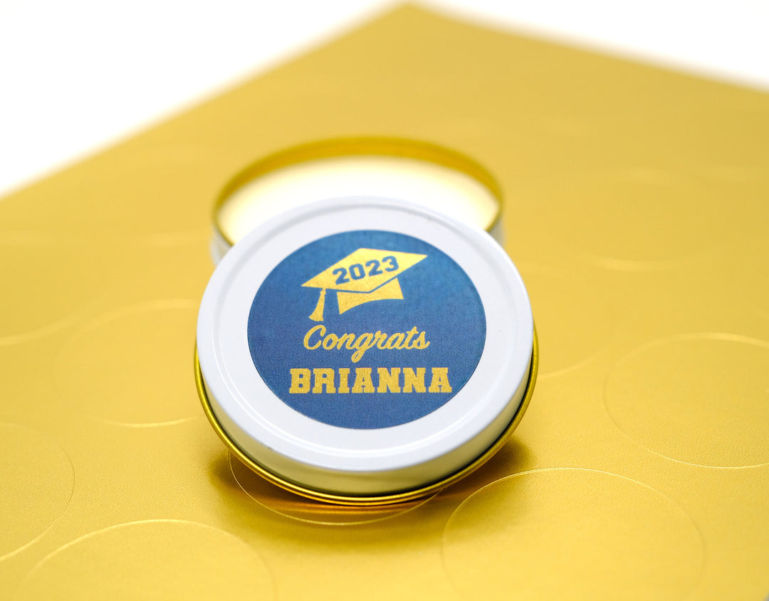 Graduation Favor Stickers Blue & Gold Foil Class of 2025 | Personalized Round Graduation Party Sticker Labels | Congrats Grad Party | Seals