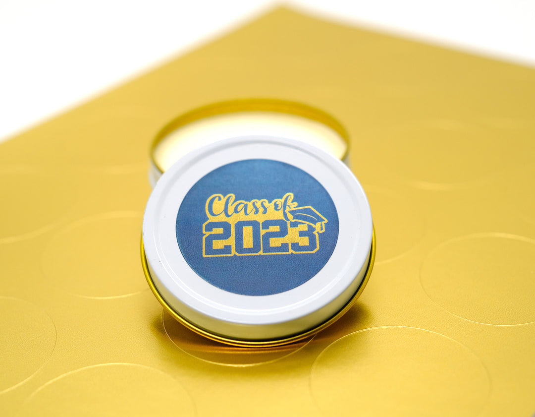 Graduation Favor Stickers Blue & Gold Foil Class of 2025 | Personalized Round Graduation Party Sticker Labels | Congrats Grad Party | Seals