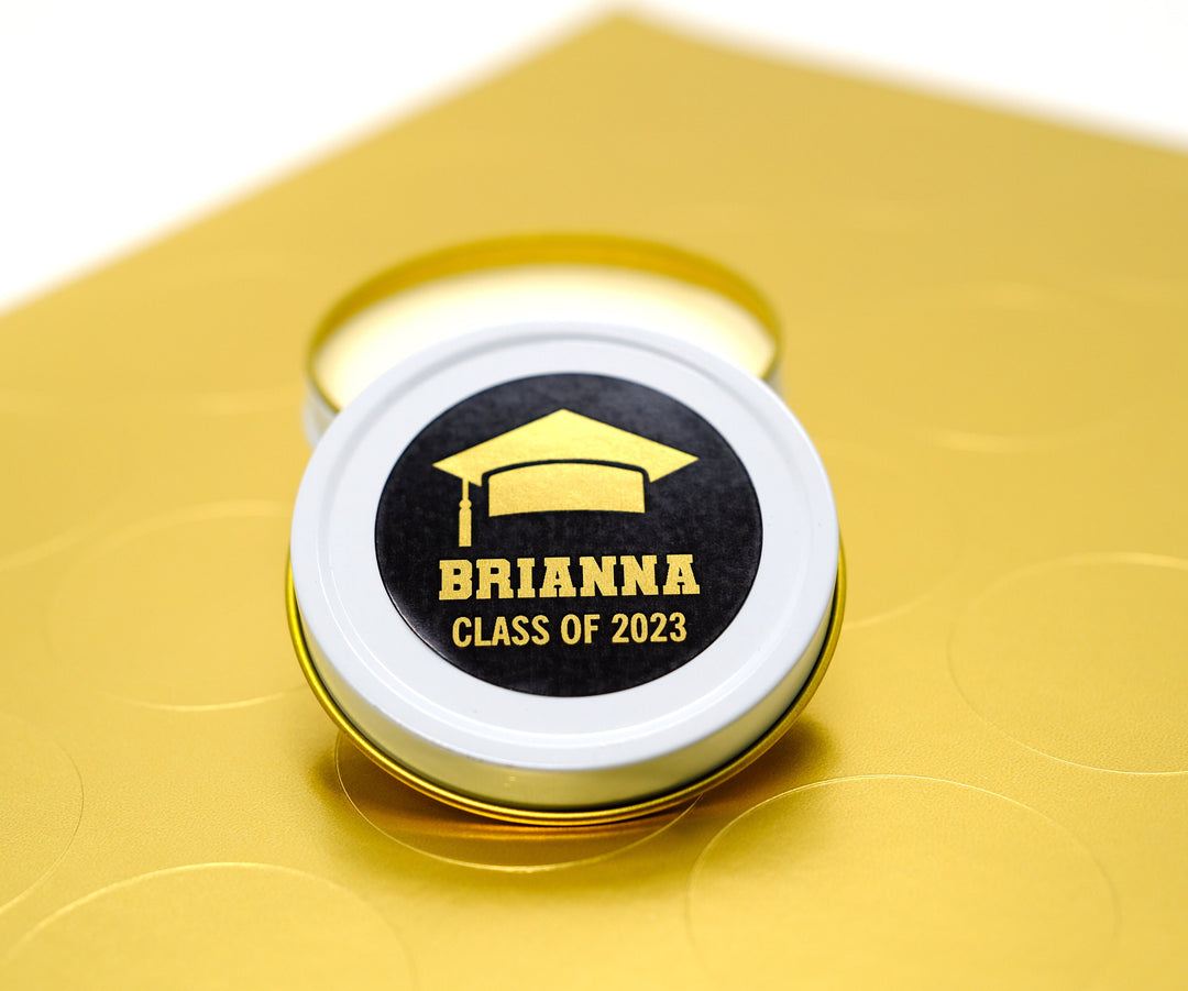 Graduation Favor Stickers Black & Gold Foil Class of 2025 | Personalized Round Graduation Party Sticker Labels | Congrats Grad Party | Seals