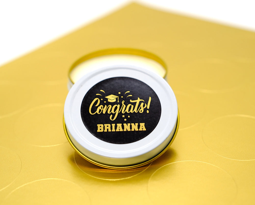 Graduation Favor Stickers Black & Gold Foil Class of 2025 | Personalized Round Graduation Party Sticker Labels | Congrats Grad Party | Seals