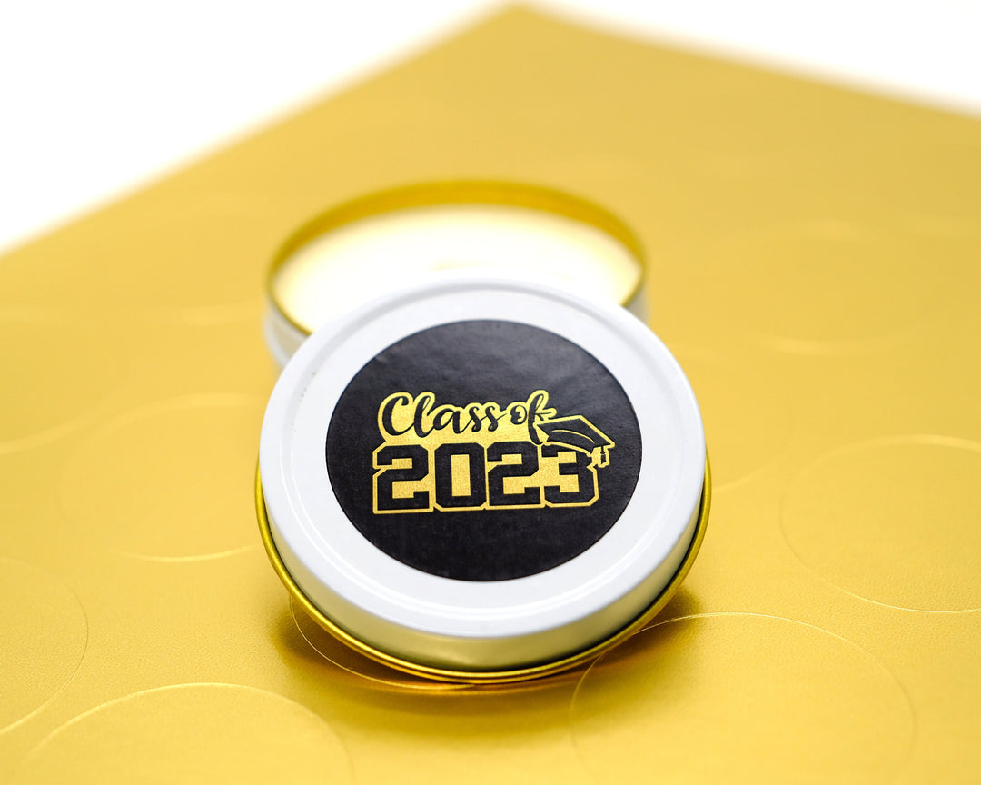 Graduation Favor Stickers Black & Gold Foil Class of 2025 | Personalized Round Graduation Party Sticker Labels | Congrats Grad Party | Seals