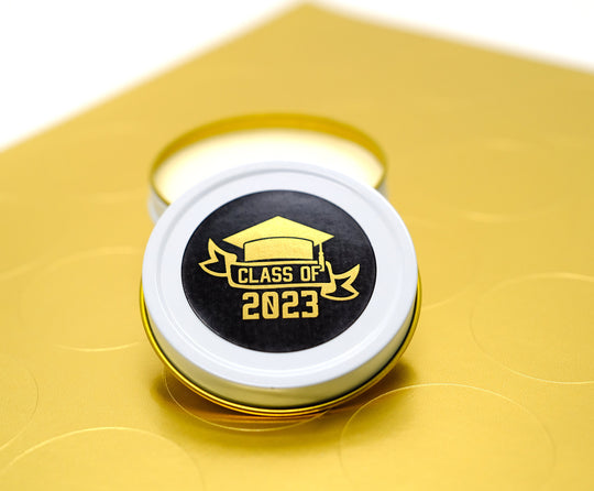 Graduation Favor Stickers Black & Gold Foil Class of 2025 | Personalized Round Graduation Party Sticker Labels | Congrats Grad Party | Seals