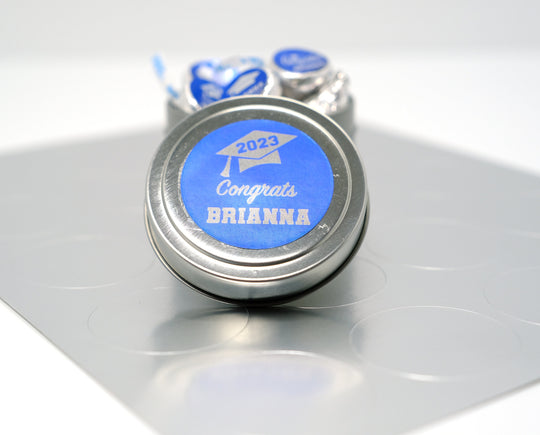 Graduation Favor Stickers Blue & Silver Foil Class of 2025 | Personalized Round Graduation Party Sticker Labels | Congrats Grad Party Seals