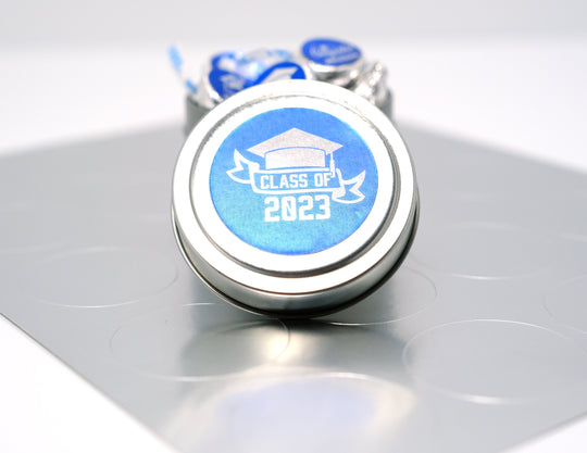 Graduation Favor Stickers Blue & Silver Foil Class of 2025 | Personalized Round Graduation Party Sticker Labels | Congrats Grad Party Seals