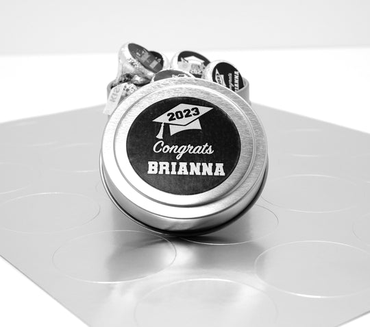 Graduation Favor Stickers Black & Silver Foil Class of 2025 | Personalized Round Graduation Party Sticker Labels | Congrats Grad Party Seals
