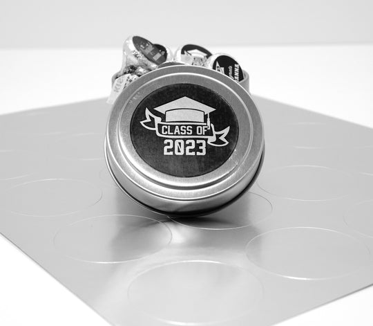 Graduation Favor Stickers Black & Silver Foil Class of 2025 | Personalized Round Graduation Party Sticker Labels | Congrats Grad Party Seals