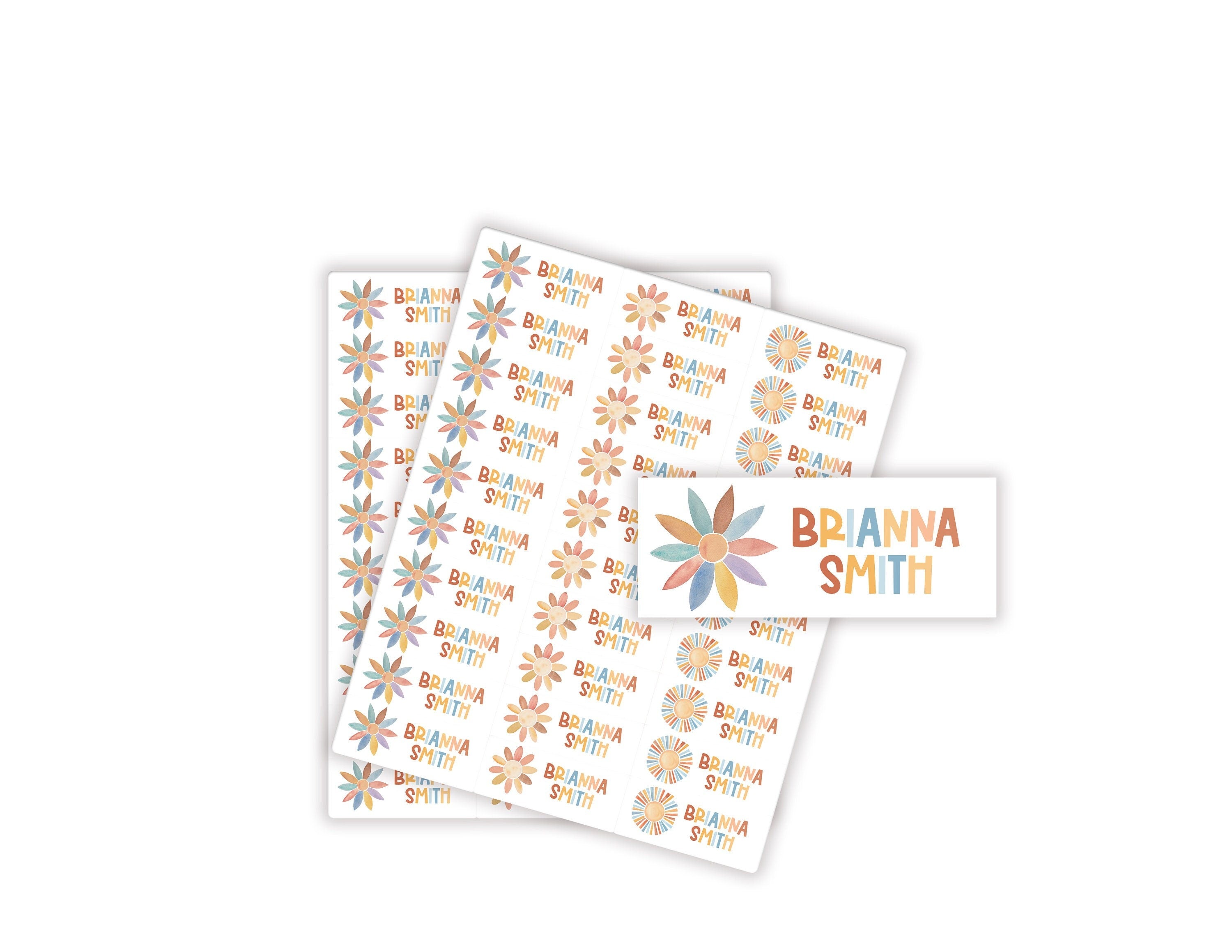 Personalized Boho Flowers Kids Stickers, Back to School Vinyl Label, Child First Last Name