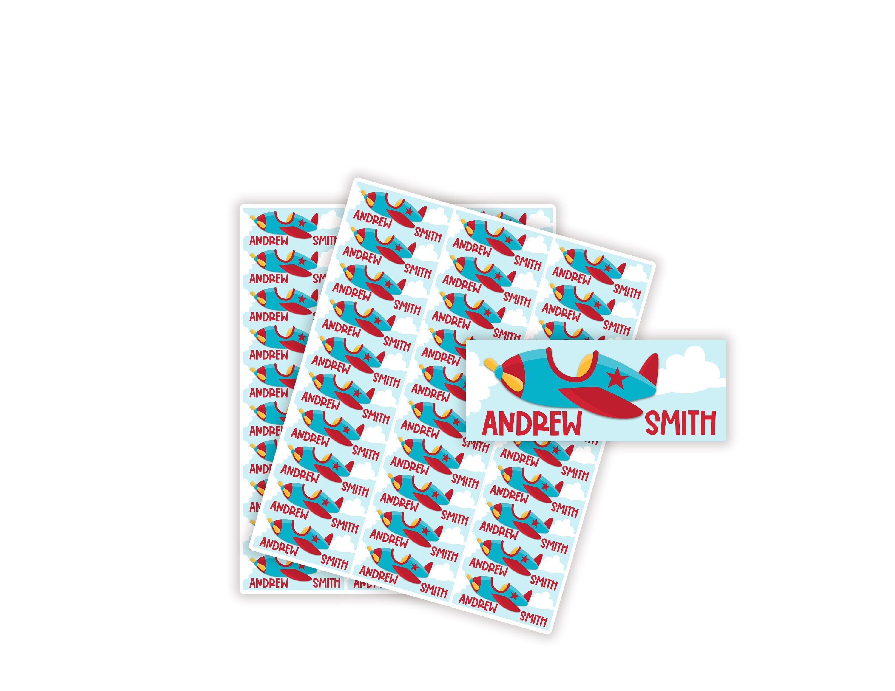 Personalized Airplane Kids Name Stickers, Back to School Vinyl Label, Child First Last Name